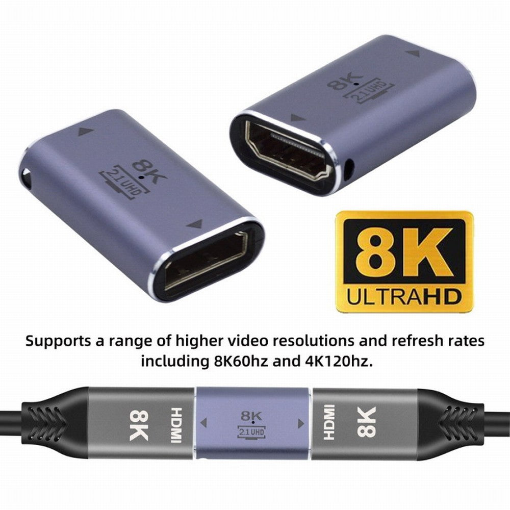 HDMI Female to HDMI 2.1 Female UHD Extension Gold Converter Adapter Support 8K 60hz HDTV HD-008-8K