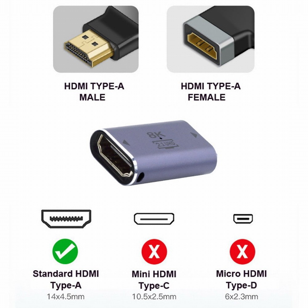 HDMI Female to HDMI 2.1 Female UHD Extension Gold Converter Adapter Support 8K 60hz HDTV HD-008-8K