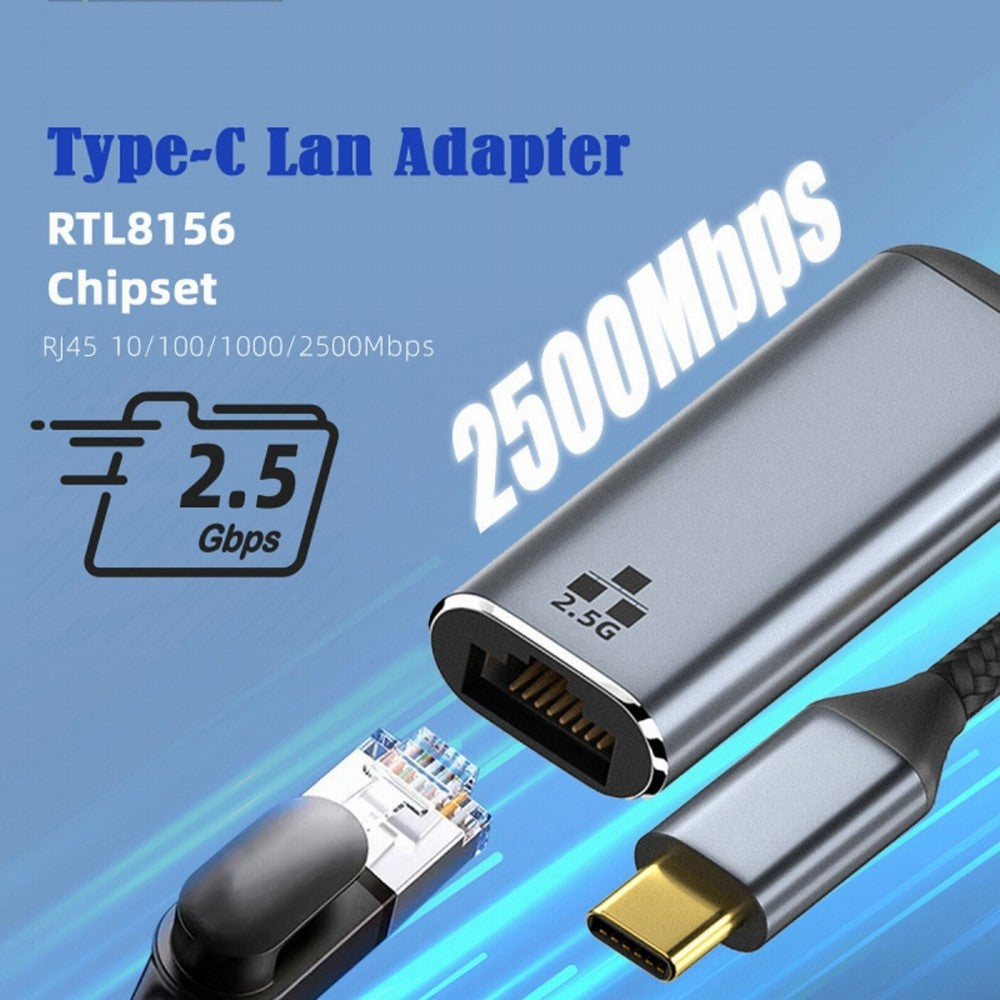 USB-C Type-C USB3.1 to 2500Mbps 2.5Gbps GBE Gigabit Ethernet Network LAN Cable Adapter for Laptop UC-006-GBE