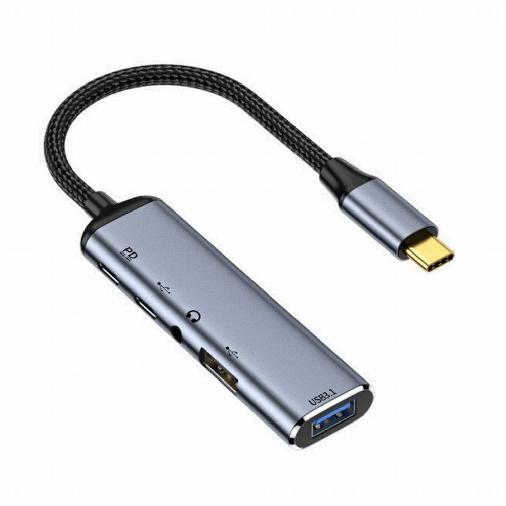 USB-C Type-C to Audio 3.5MM Dual USB 3.0 HUB Converter Multiport Adapter with Female 100W PD Power Port UC-027-Y003