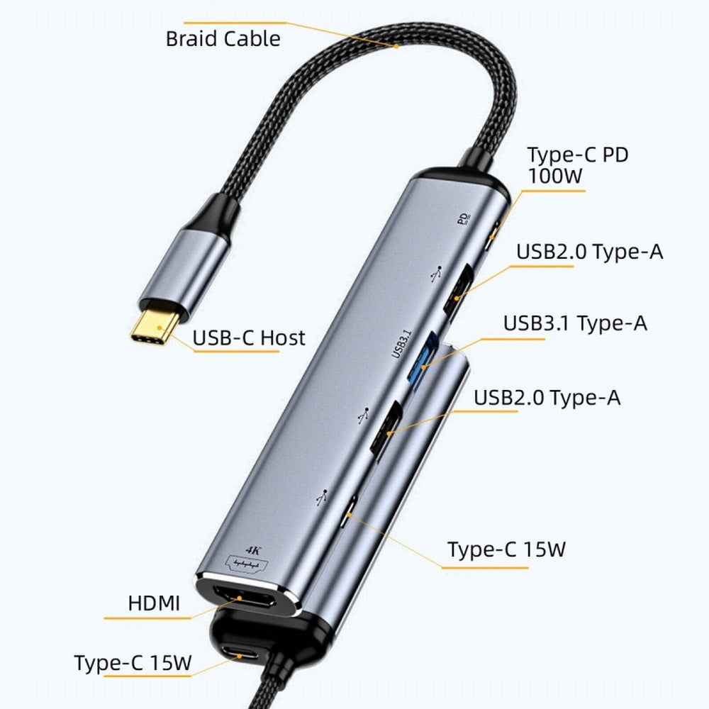 USB-C Type C to HDMI 4K Dual USB 3.0 HUB Converter HDTV Multiport Adapter 60hz with Female 100W PD Power Port UC-027-Y004