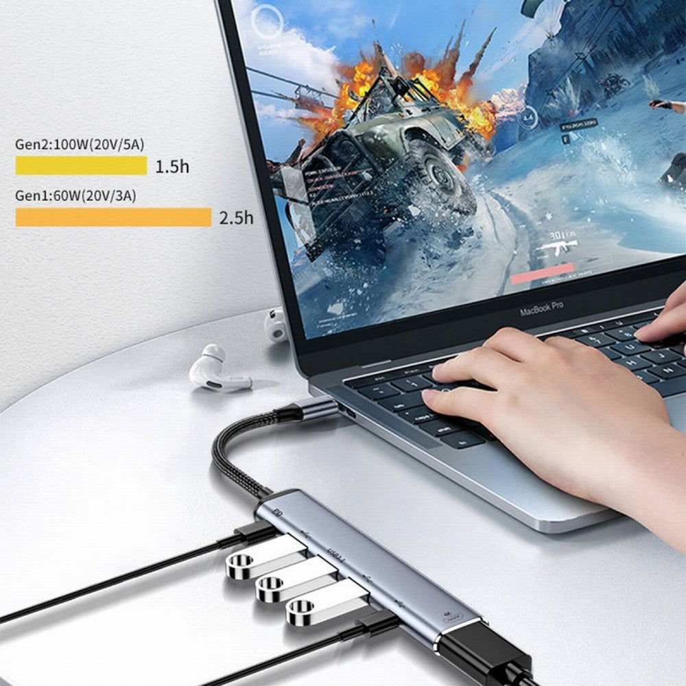 USB-C Type C to HDMI 4K Dual USB 3.0 HUB Converter HDTV Multiport Adapter 60hz with Female 100W PD Power Port UC-027-Y004
