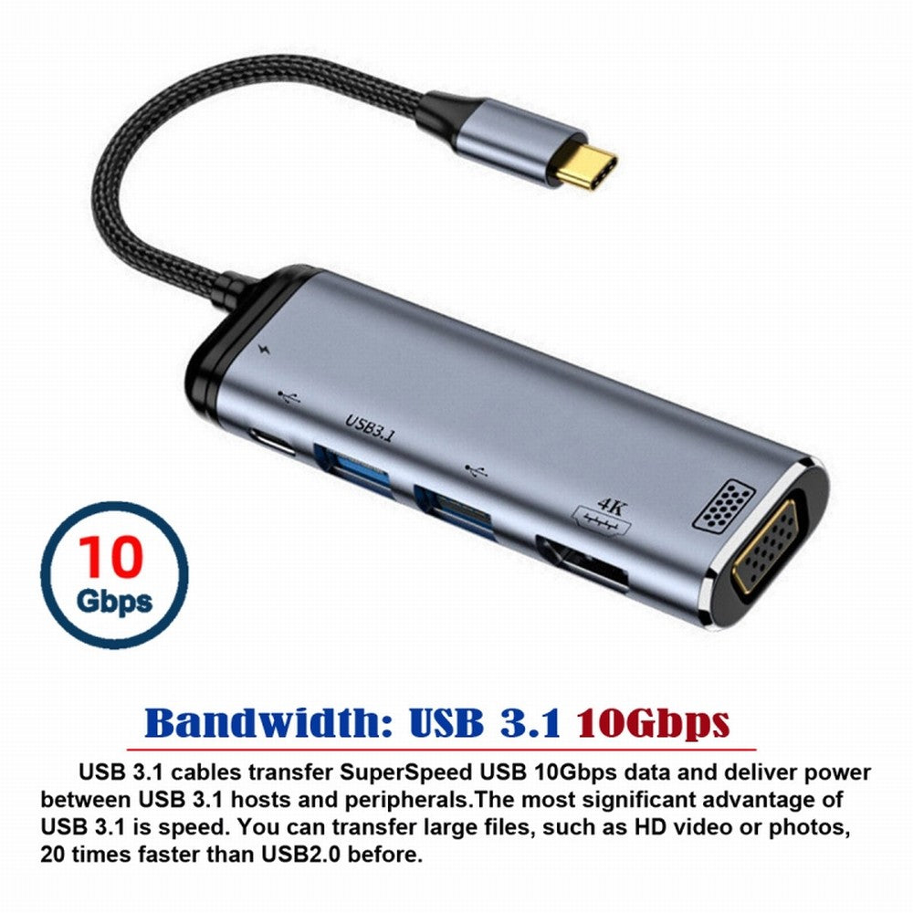 USB-C Type C to HDMI VGA Dual USB 3.0 HUB Converter HDTV Multiport Adapter 4K 60hz 1080p with Female PD 100W Power Port UC-027-Y002