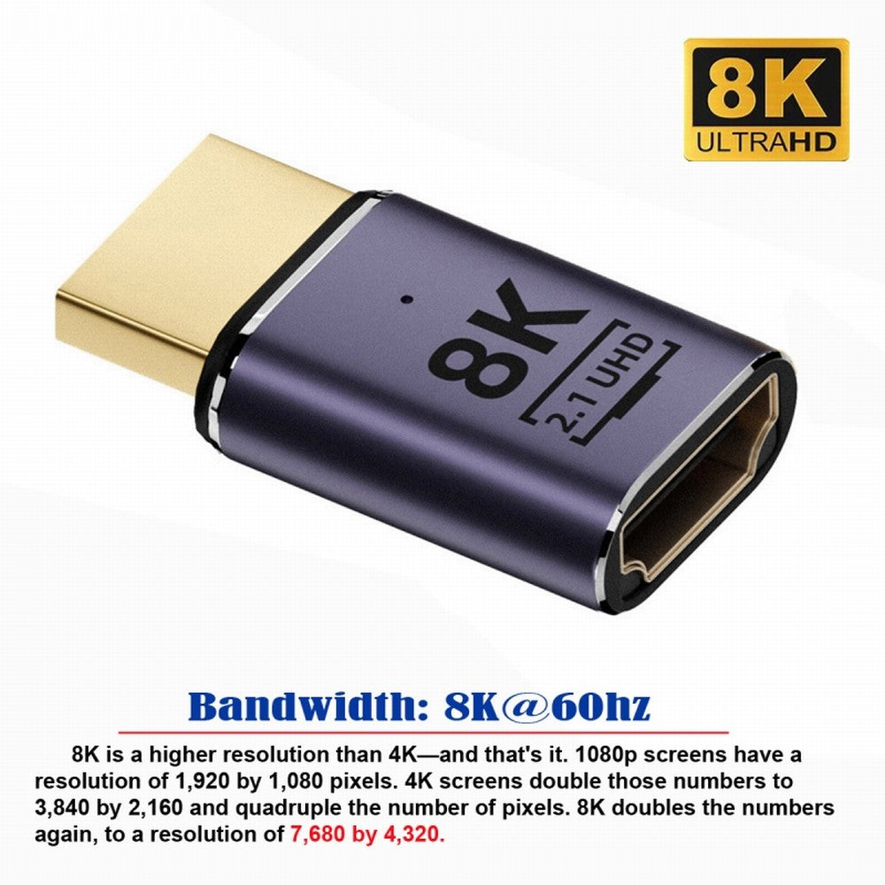 HDMI Male to HDMI 2.1 Female UHD Extension Gold Converter Adapter Support 8K 60hz HDTV HD-011-A8K01