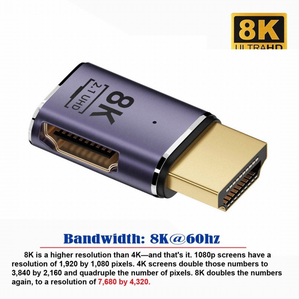 HDMI Male to HDMI 2.1 Female Flat Horizontal 90 Degree Right Angled UHD Extension Adapter Support 8K 60hz HDTV HD-011-A8K02