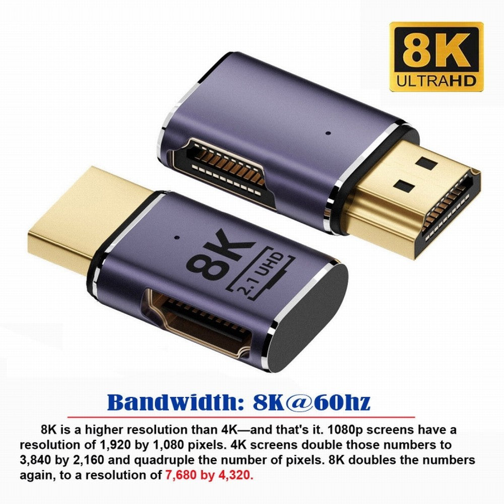 HDMI Male to HDMI 2.1 Female Flat Horizontal 90 Degree Left Angled UHD Extension Adapter Support 8K 60hz HDTV HD-011-A8K03