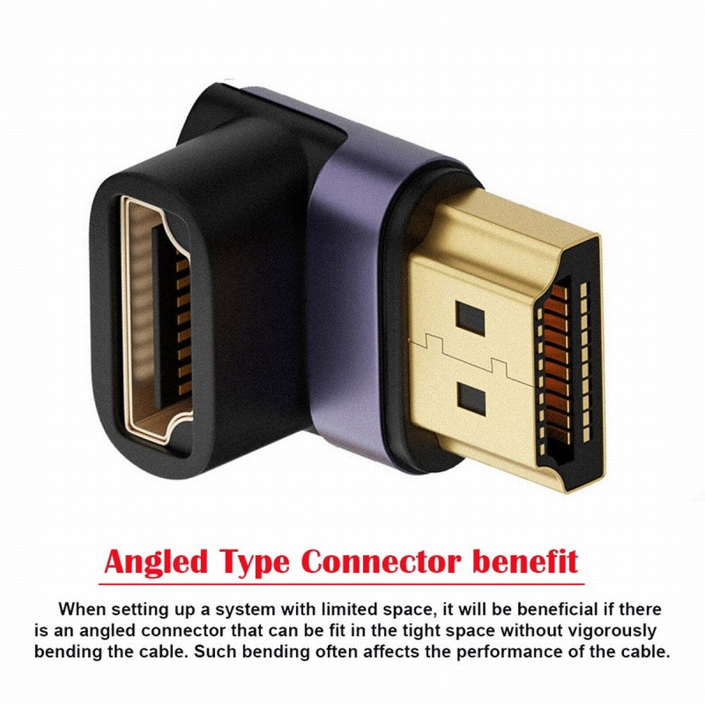 HDMI Male to HDMI 2.1 Female Vertical 90 Degree Down Angled UHD Extension Adapter Support 8K 60hz HDTV HD-011-A8K04