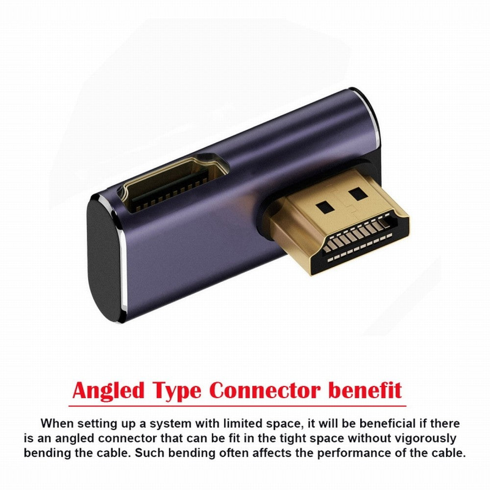 HDMI Male to HDMI 2.1 Female Vertical 90 Degree Left Down Angled Low Profile UHD Extension Adapter Support 8K 60hz HDTV HD-011-A8K09