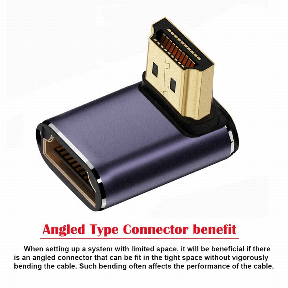 HDMI Male to HDMI 2.1 Female Vertical 90 Degree Down Angled Low Profile UHD Extension Adapter Support 8K 60hz HDTV HD-011-A8K07