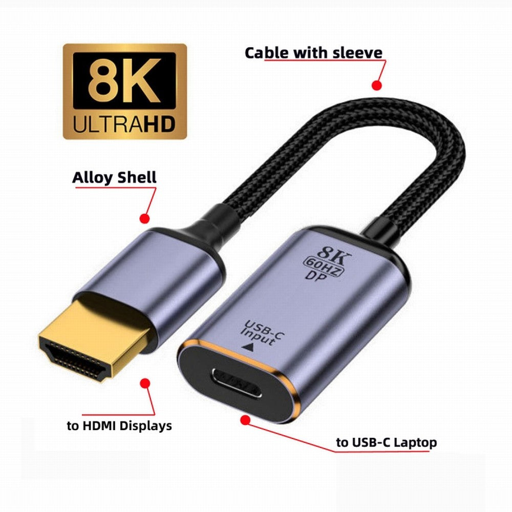 USB-C Type C Female Source to HDMI Sink HDTV Cable 8K@60hz 4K@120hz for Tablet Phone Laptop UC-038-H8K