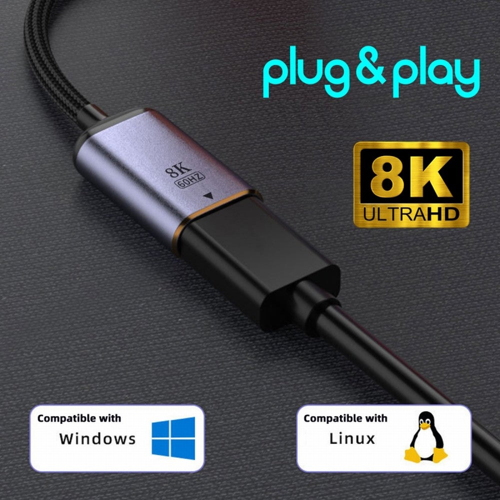 USB-C Type C Female Source to Displayport DP 1.4 Sink HDTV Cable 8K@60hz 4K@120hz for Tablet Phone Laptop UC-038-D8K