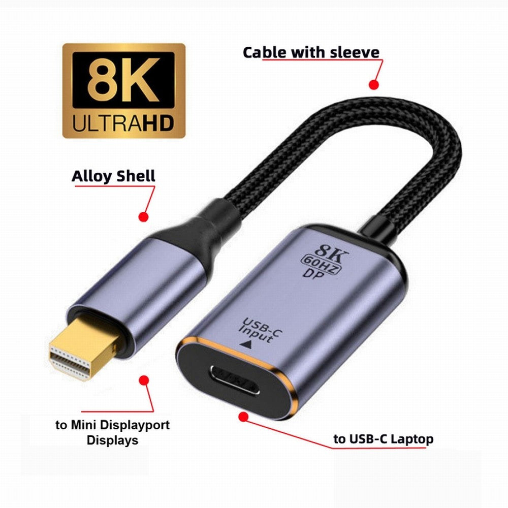 USB-C Type C Female Source to Mini Displayport DP 1.4 Sink HDTV Cable 8K@60hz 4K@120hz for Tablet Phone Laptop UC-038-M8K