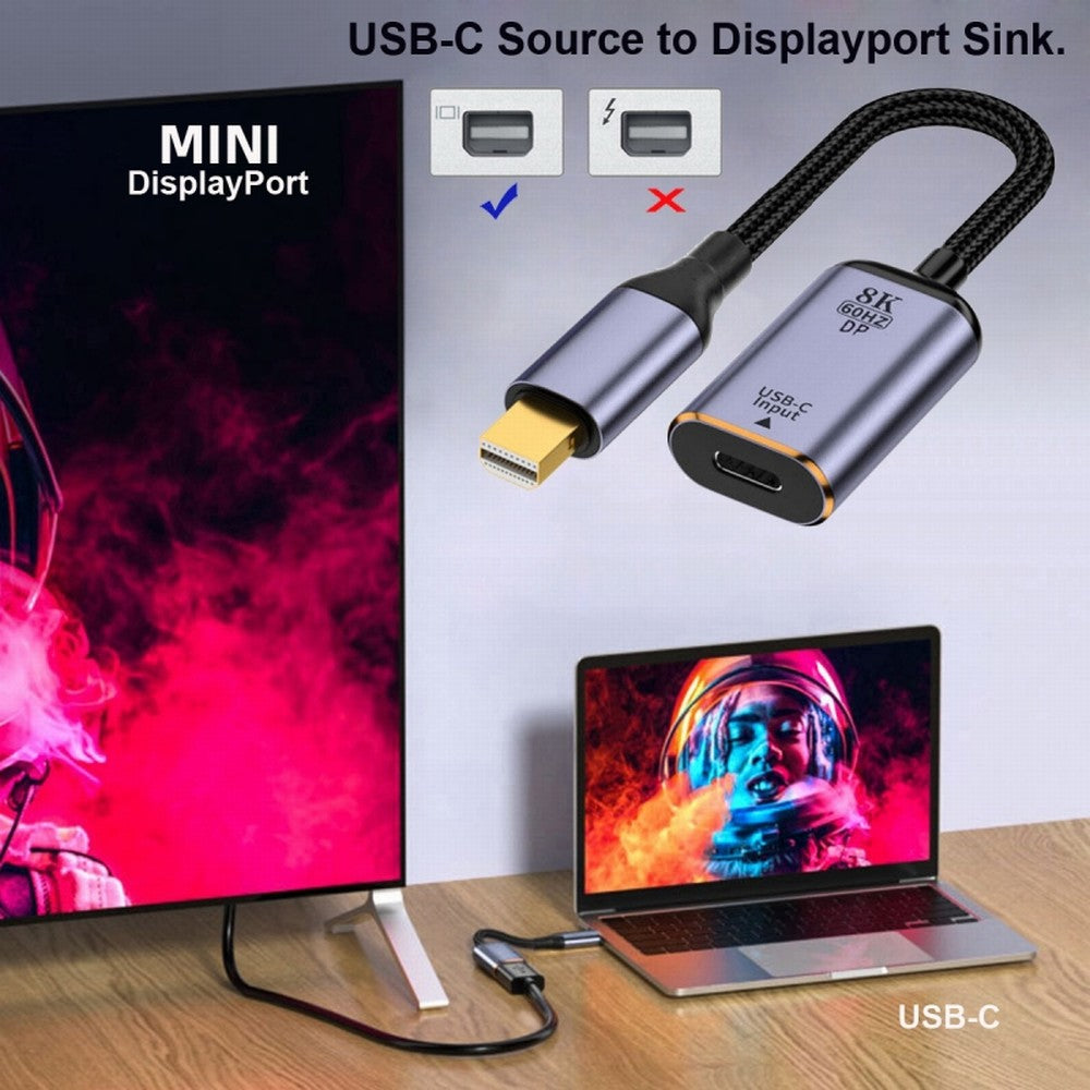 USB-C Type C Female Source to Mini Displayport DP 1.4 Sink HDTV Cable 8K@60hz 4K@120hz for Tablet Phone Laptop UC-038-M8K