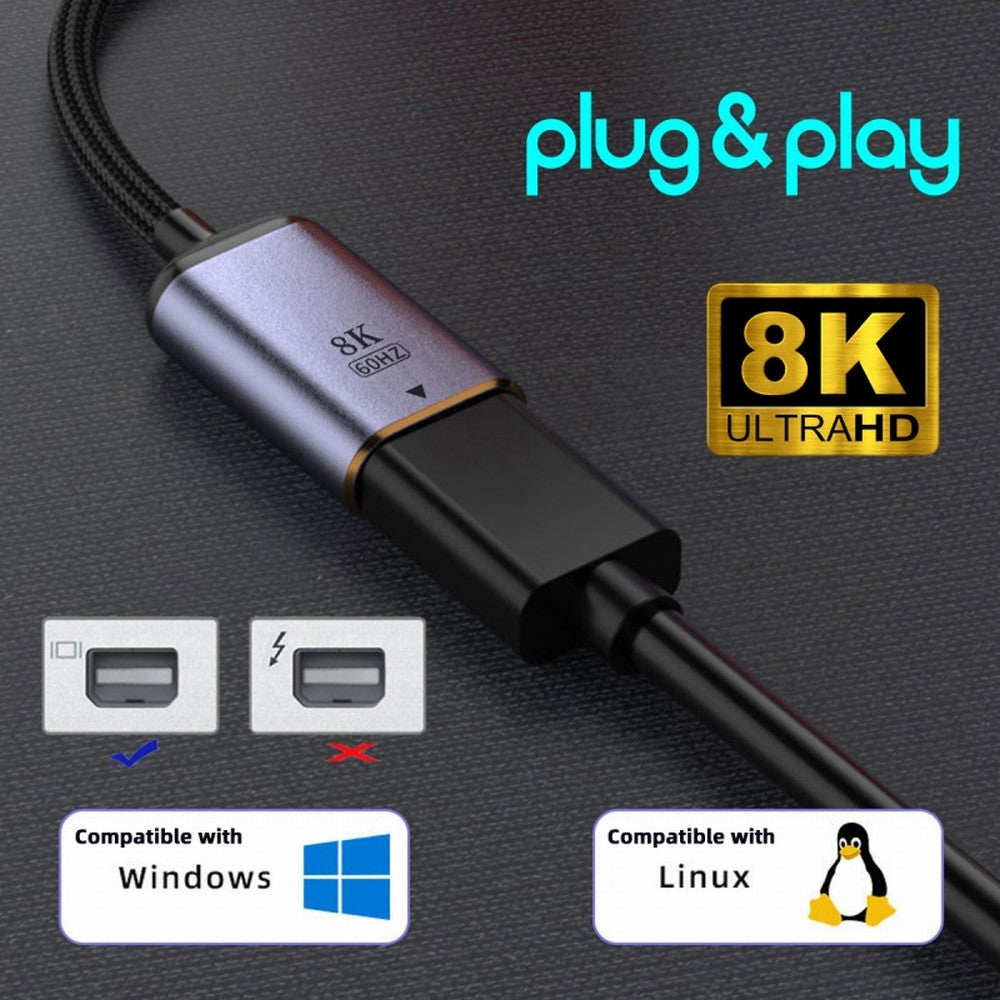 USB-C Type C Female Source to Mini Displayport DP 1.4 Sink HDTV Cable 8K@60hz 4K@120hz for Tablet Phone Laptop UC-038-M8K