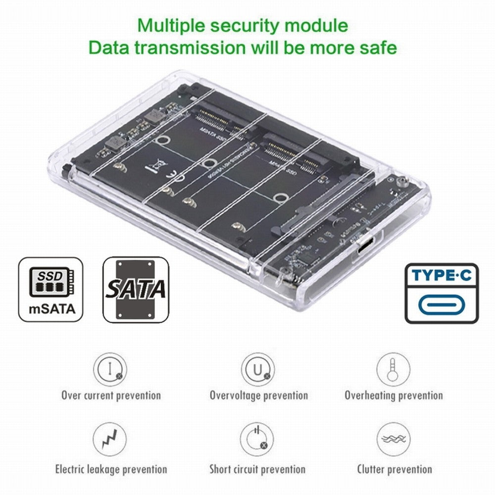 Dual MSATA Mini-SATA SSD Card JBOD Raid0 Span Bridge to USB3.0 Type-C USB-C 2.5inch SATA Combo Enclosure SA-049+UC-079-WH