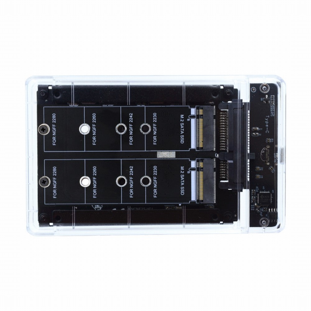 Dual NGFF B+M-Key M.2 SSD Card JBOD Raid0 Span Bridge to USB3.0 Type-C USB-C 2.5inch SATA Combo Enclosure SA-031+UC-079-WH