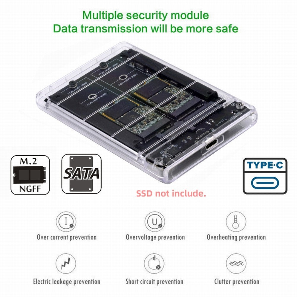 Dual NGFF B+M-Key M.2 SSD Card JBOD Raid0 Span Bridge to USB3.0 Type-C USB-C 2.5inch SATA Combo Enclosure SA-031+UC-079-WH