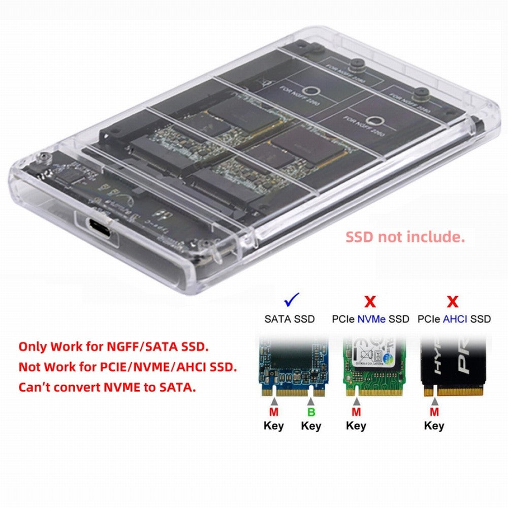 Dual NGFF B+M-Key M.2 SSD Card JBOD Raid0 Span Bridge to USB3.0 Type-C USB-C 2.5inch SATA Combo Enclosure SA-031+UC-079-WH