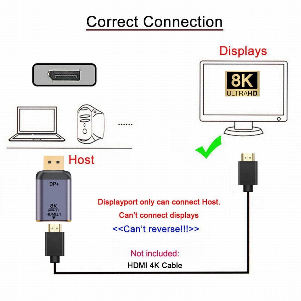 DisplayPort 1.4 Source to HDMI 2.0 Display 8K 60hz UHD 4K DP to HDMI Male Monitor Adapter Connector DP-055-DPF