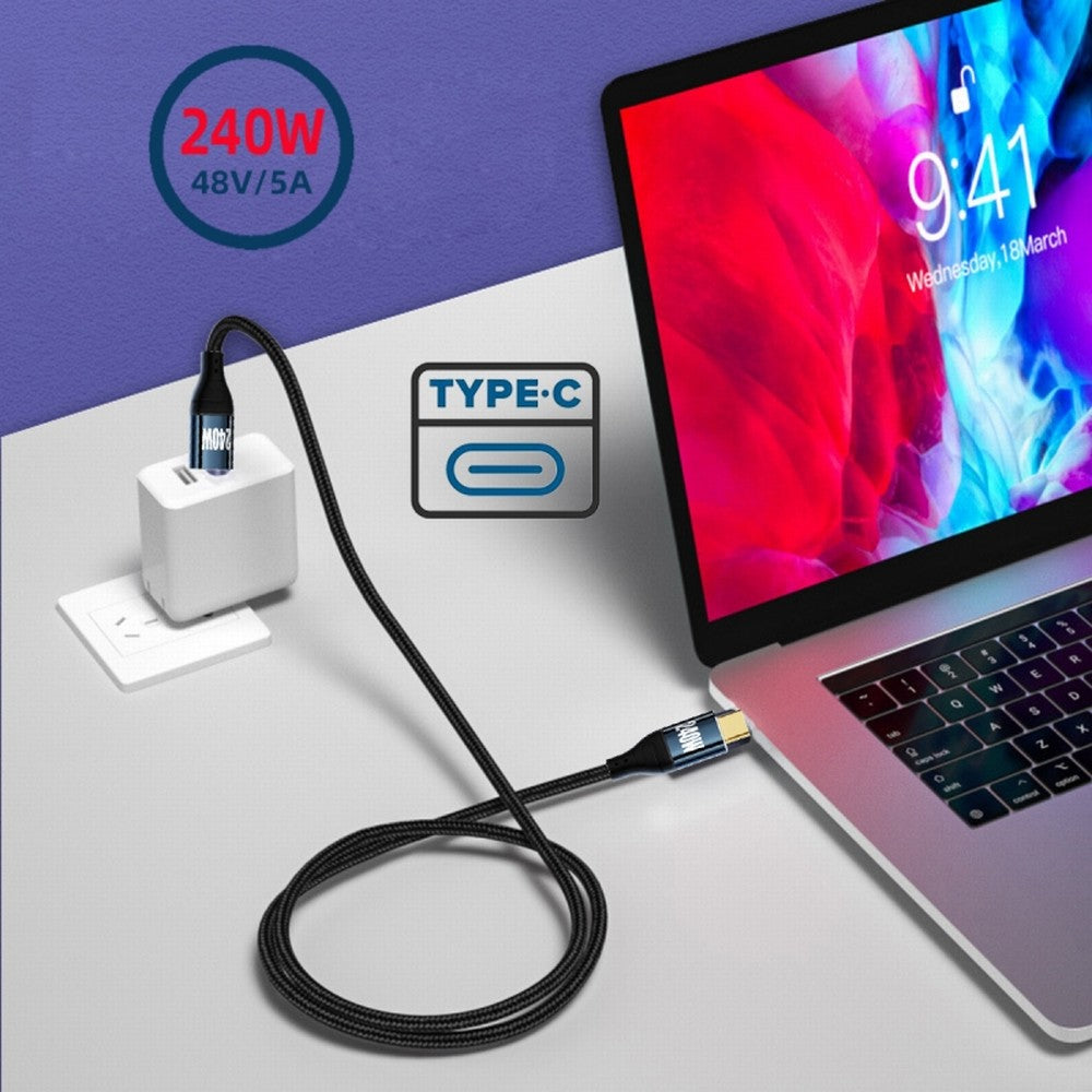 USB-C 240W Type-C Cable 480Mbps 48V 5A Compatible with USB2.0 100W Charging for Laptop Tablet Phone CC-UC-132-BK