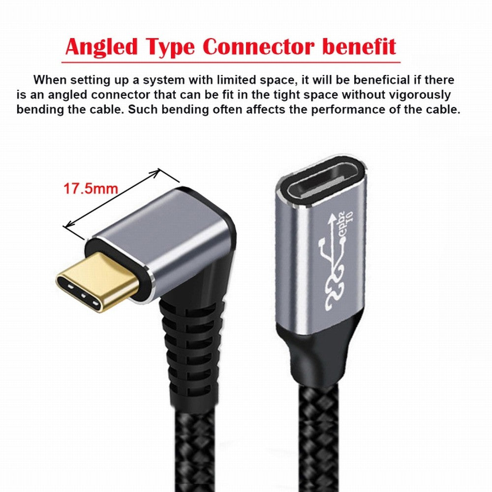 Up Down Angled USB-C USB 3.1 Type C Male to Female Extension Data Cable 10Gbps 100W with Sleeve for Laptop CC-UC-058-UP