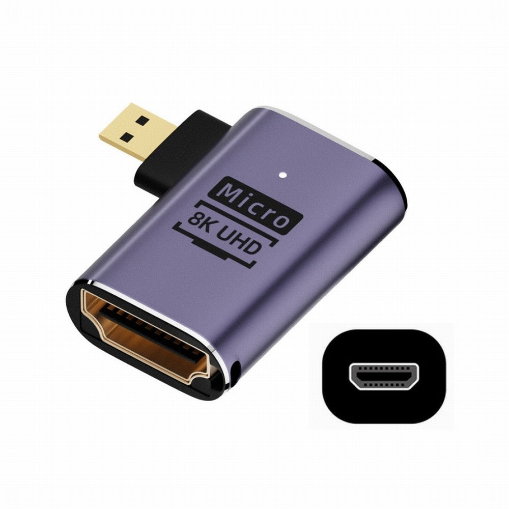 Left Angled Micro HDMI Male to HDMI 2.1 Female UHD Extension Gold Converter Adapter Support 8K 60hz HDTV HD-023-D8K03