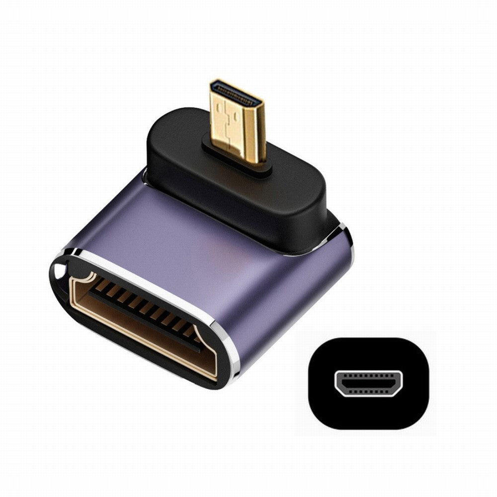 Down Angled Micro HDMI Male to HDMI 2.1 Female UHD Extension Gold Converter Adapter Support 8K 60hz HDTV HD-023-D8K05