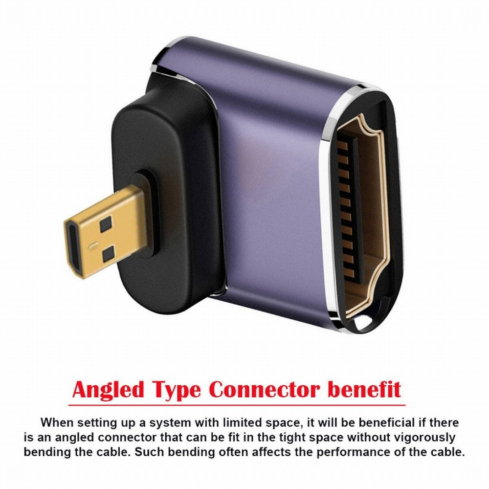 Up Angled Micro HDMI Male to HDMI 2.1 Female UHD Extension Gold Converter Adapter Support 8K 60hz HDTV HD-023-D8K04