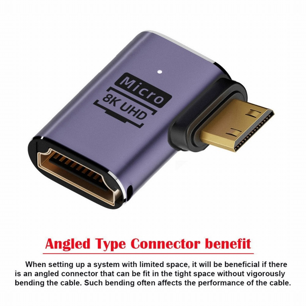 Left Angled Mini HDMI Male to HDMI 2.1 Female UHD Extension Gold Converter Adapter Support 8K 60hz HDTV HD-038-C8K03