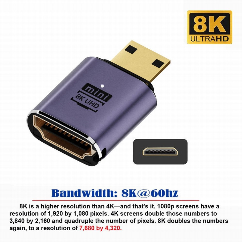 Mini HDMI Male to HDMI 2.1 Female UHD Extension Gold Converter Adapter Support 8K 60hz HDTV HD-038-C8K01