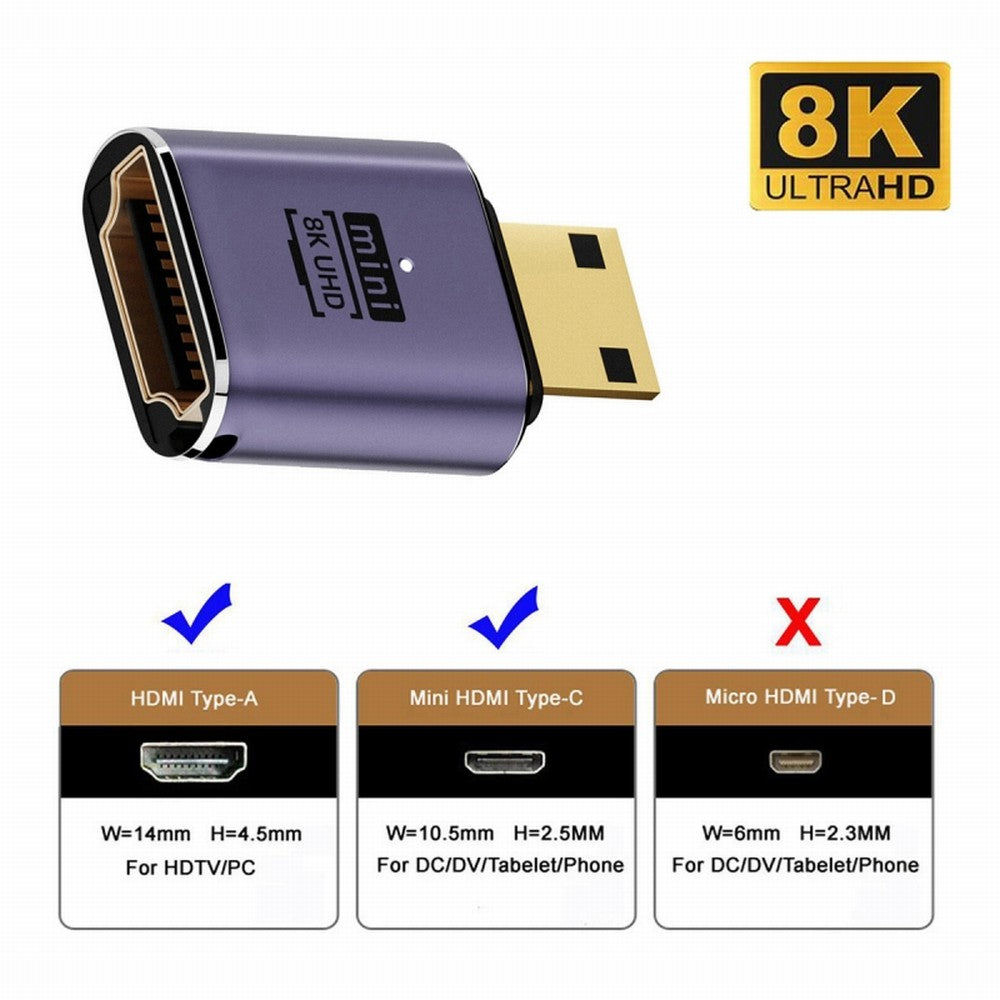 Mini HDMI Male to HDMI 2.1 Female UHD Extension Gold Converter Adapter Support 8K 60hz HDTV HD-038-C8K01