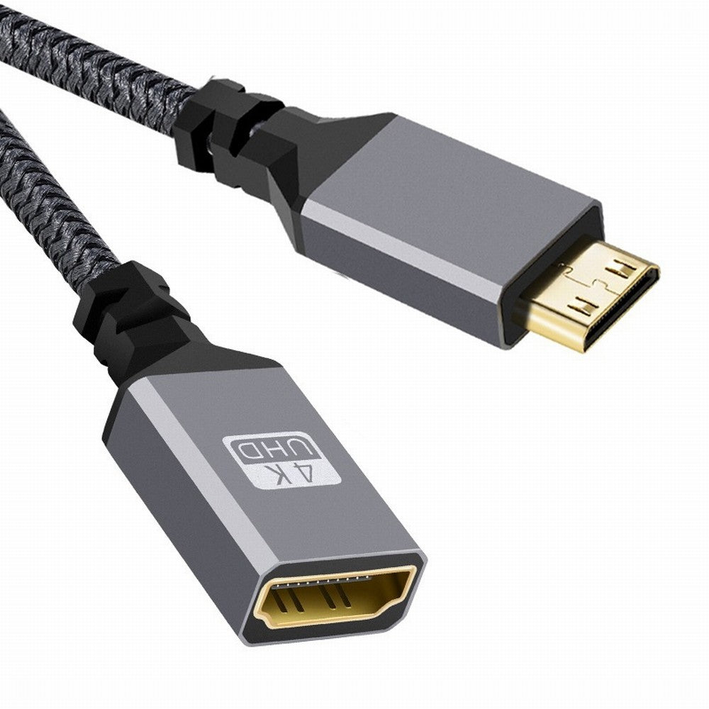4K Type-C MINI HDMI 1.4 Male to HDMI Female Extension Cable for DV MP4 Camera DC Laptop HD-004-BK
