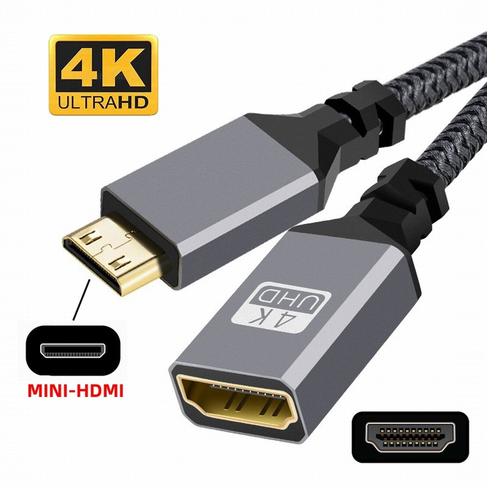 4K Type-C MINI HDMI 1.4 Male to HDMI Female Extension Cable for DV MP4 Camera DC Laptop HD-004-BK