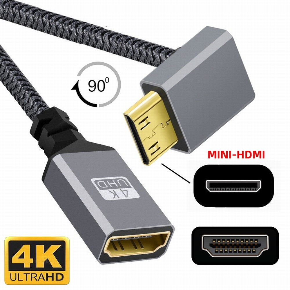 4K Type-C MINI HDMI 1.4 Male 90 Degree Up Angled to HDMI Female Extension Cable for DV MP4 Camera DC Laptop HD-004-UP