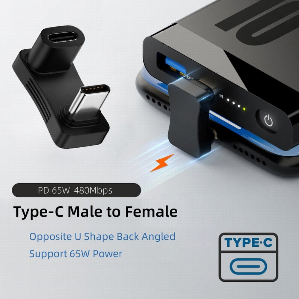 10Gbps USB3.1 Type C Male to Female Power Data Video Adapter Opposite U Shape Back Angled Compatible with Steam Deck Phone Laptop UC-068-OS