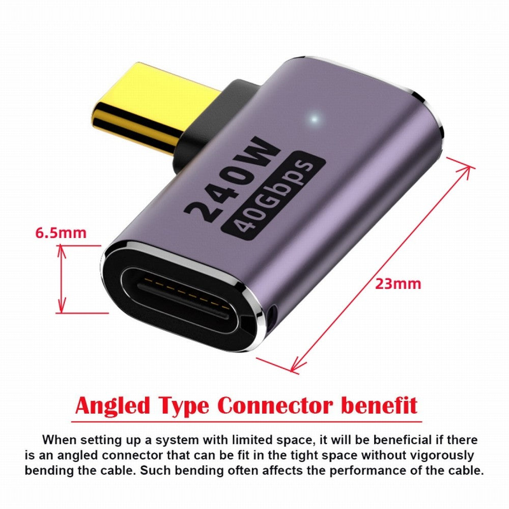 USB4 Type C Male to Female 240W Power 40Gbps Data 8K Video Adapter Left Right Angled for NS Phone Laptop UC-025-RI