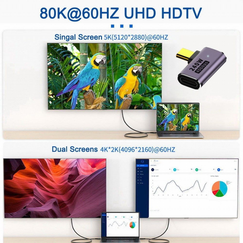 USB4 Type C Male to Female 240W Power 40Gbps Data 8K Video Adapter Left Right Angled for NS Phone Laptop UC-025-RI