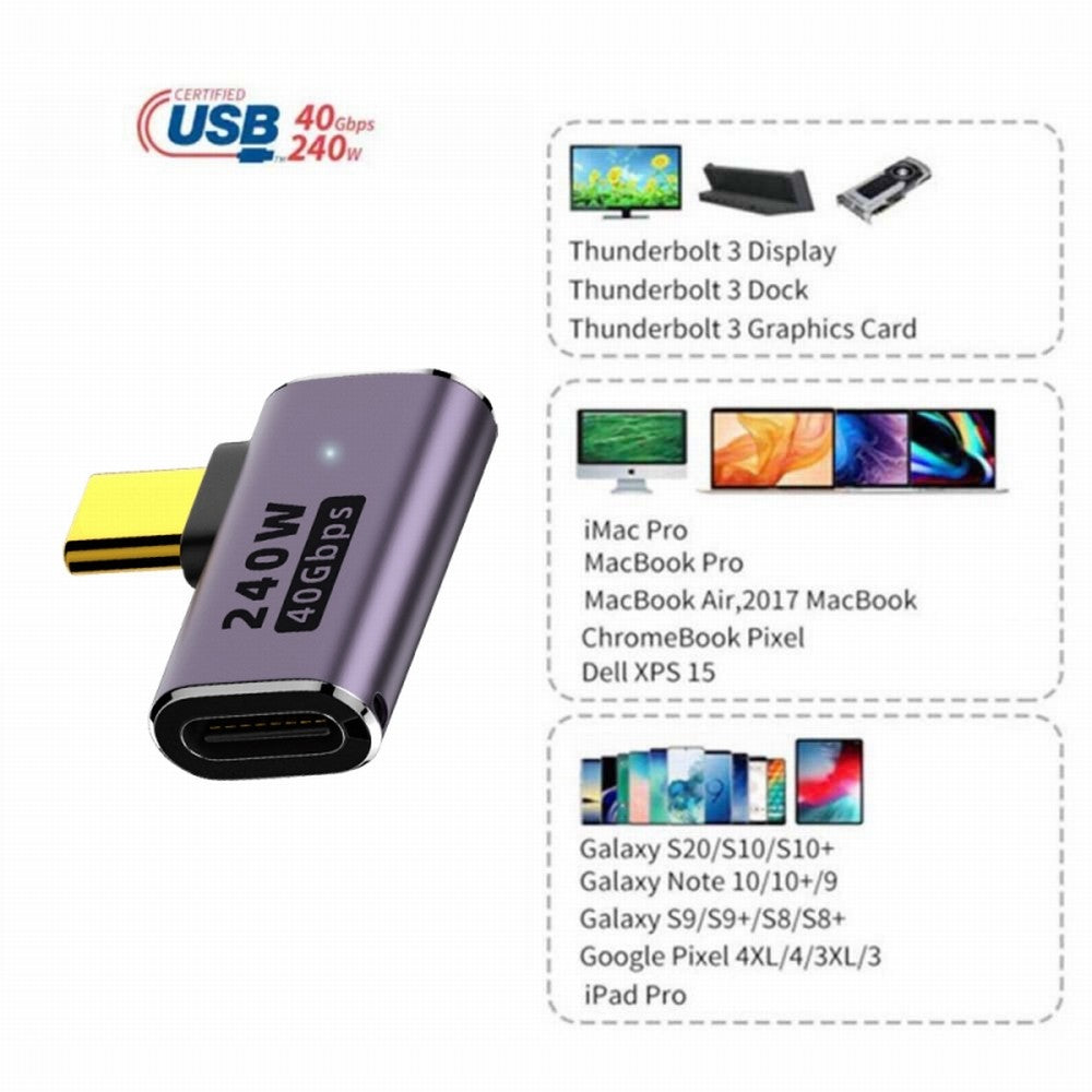 USB4 Type C Male to Female 240W Power 40Gbps Data 8K Video Adapter Left Right Angled for NS Phone Laptop UC-025-RI