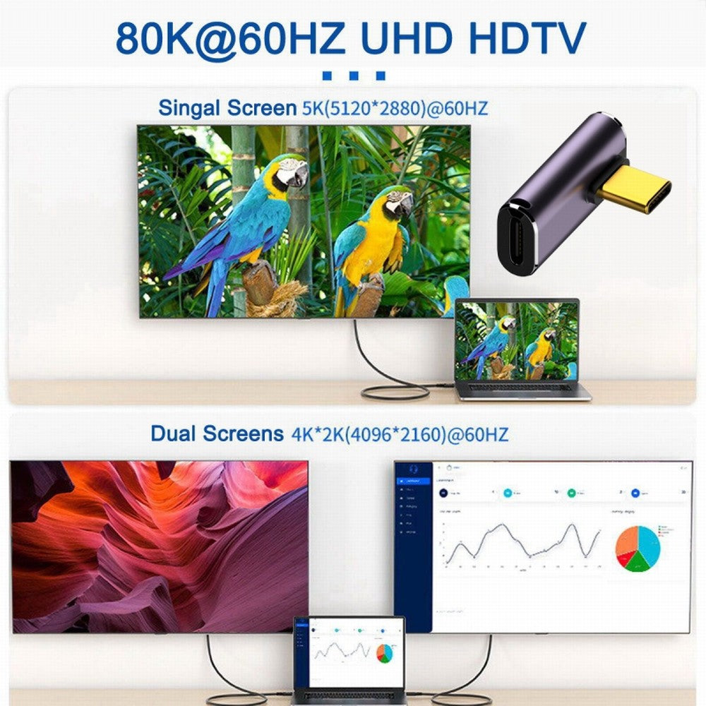 USB4 Type C Male to Female 240W Power 40Gbps Data 8K Video Adapter Low Profile Left Right Angled for NS Phone Laptop UC-025-LP