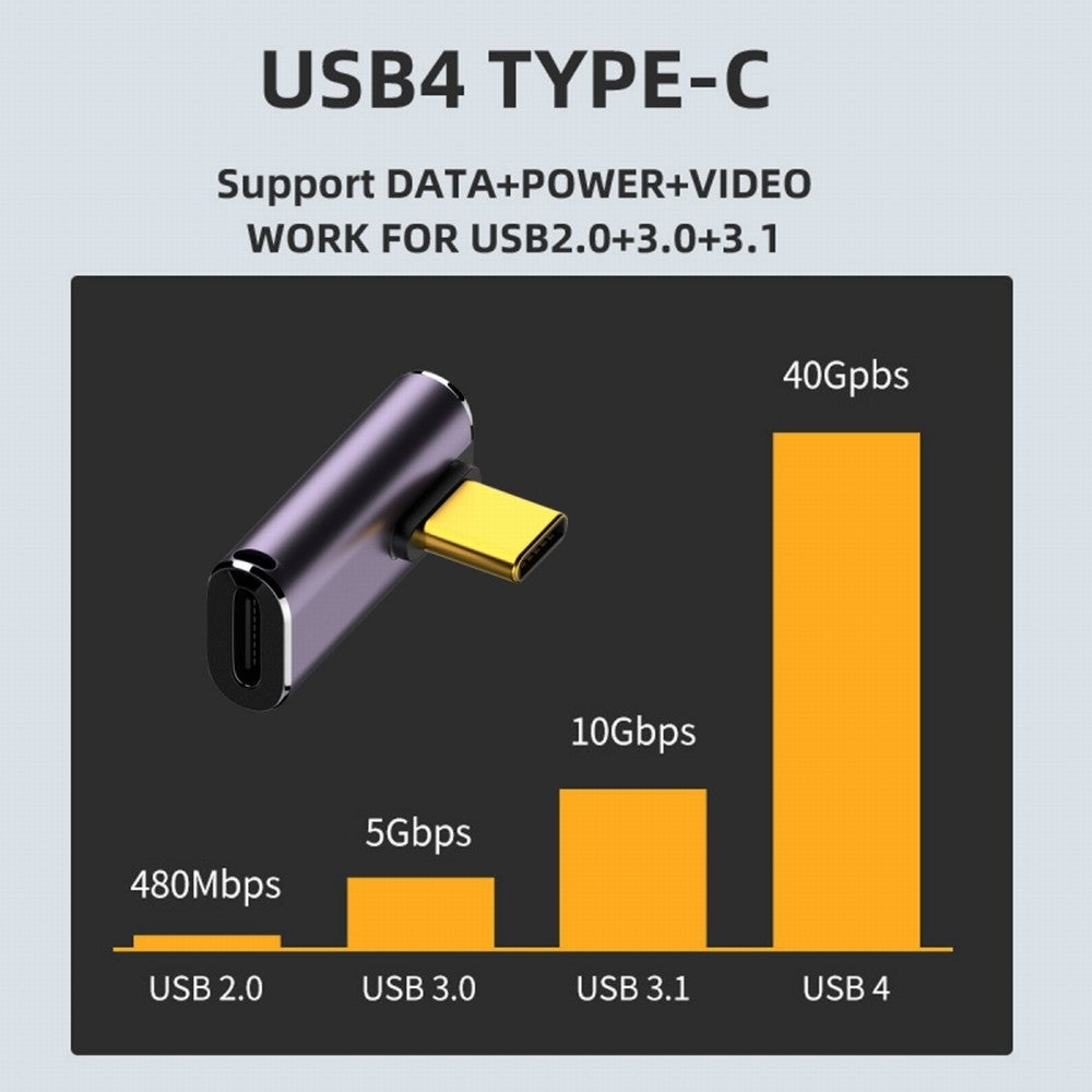 USB4 Type C Male to Female 240W Power 40Gbps Data 8K Video Adapter Low Profile Left Right Angled for NS Phone Laptop UC-025-LP