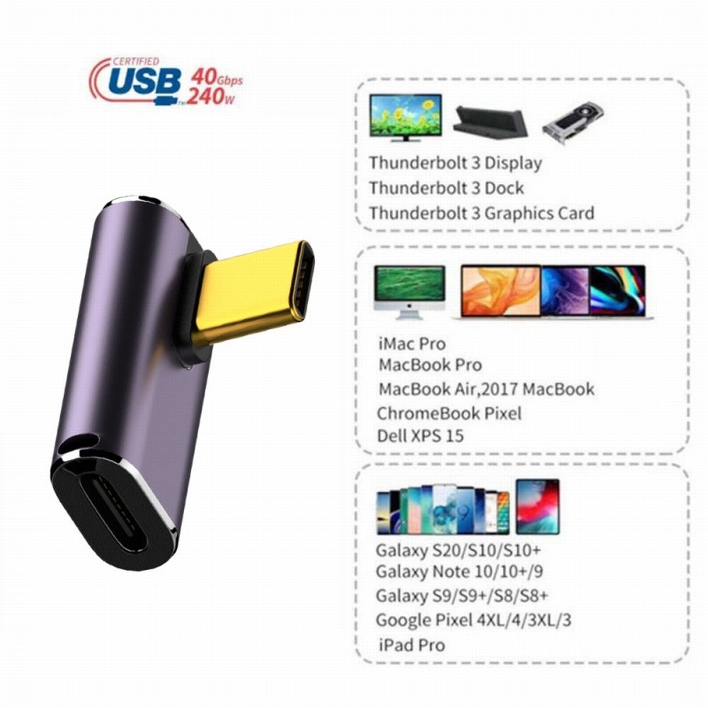 USB4 Type C Male to Female 240W Power 40Gbps Data 8K Video Adapter Low Profile Left Right Angled for NS Phone Laptop UC-025-LP