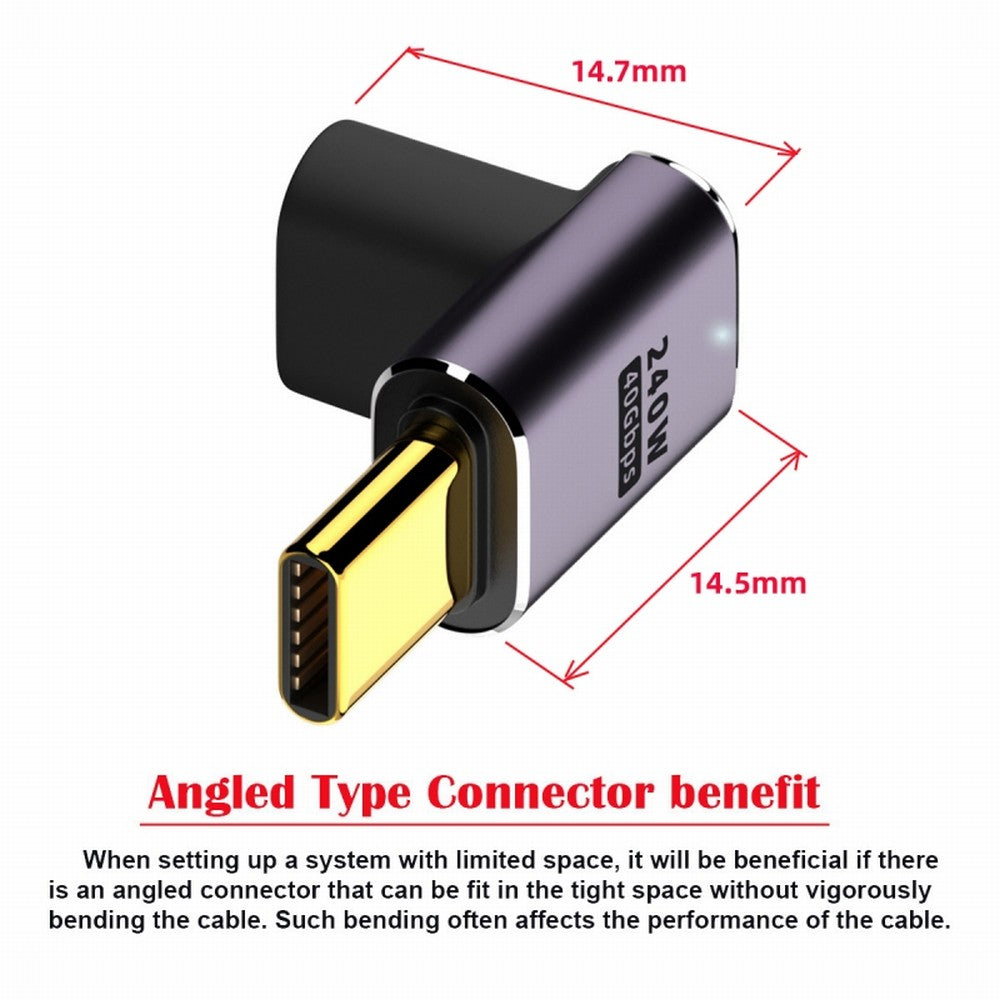 USB4 Type C Male to Female 240W Power 40Gbps Data 8K Video Adapter Low Profile Up Down Angled for NS Phone Laptop UC-025-DN