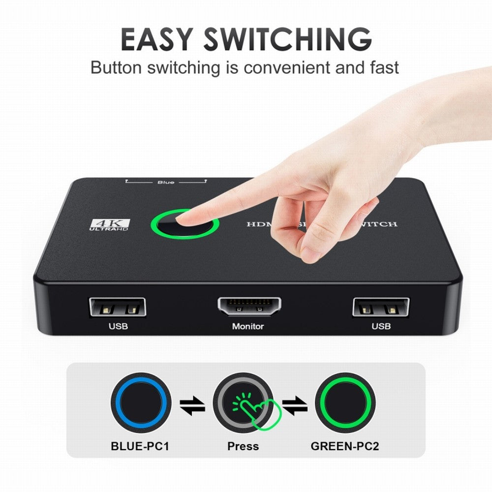 KVM USB 2.0 & HDMI 4K Switch Selector Dual PCs Sharing Monitor HDTV USB Port Keyboard Mouse Scanner Printer HD-005