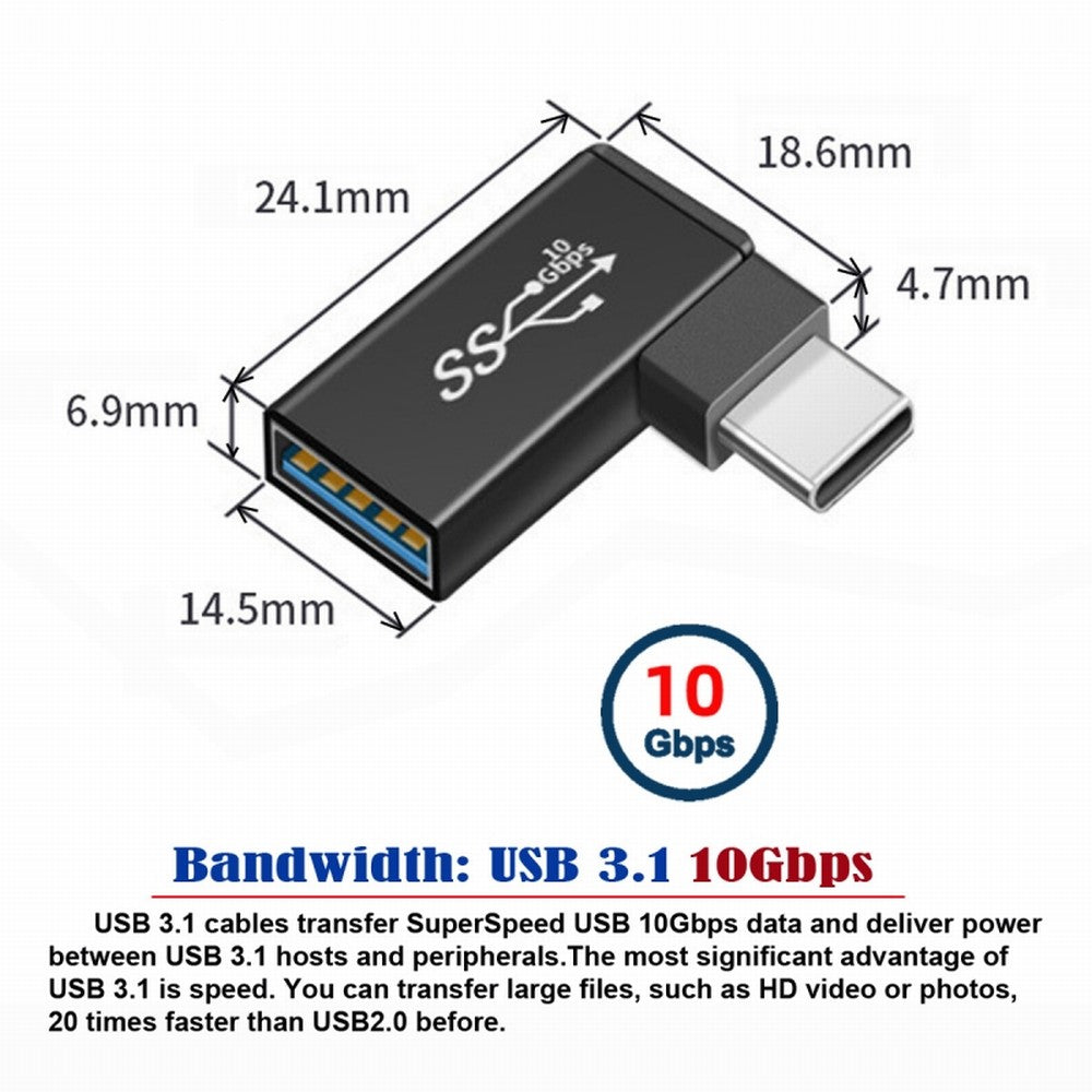 USB-C Type-C to USB 3.0 Female OTG Adapter Right Angled 90 Degree for Laptop Cell Phone UC-035-RI