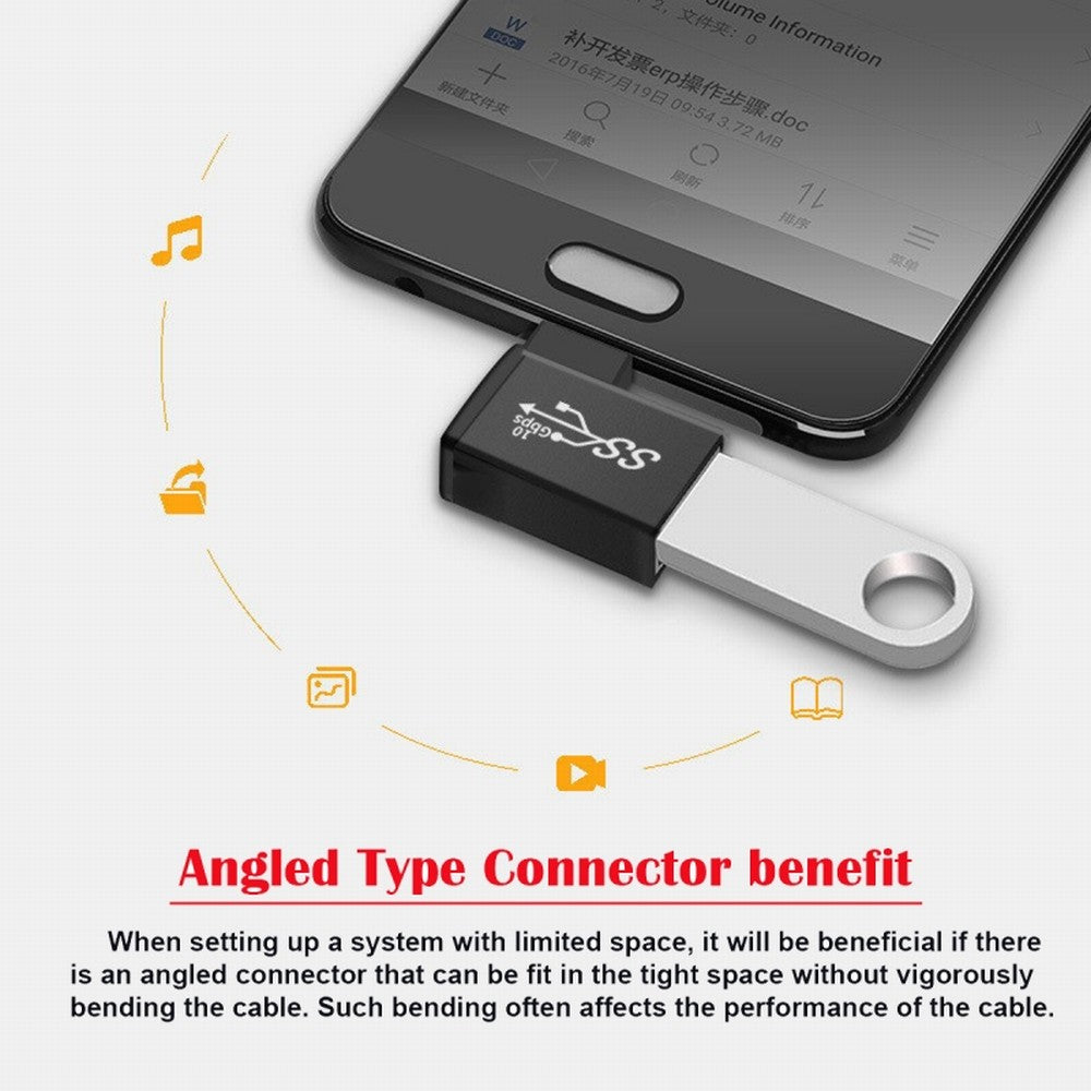 USB-C Type-C to USB 3.0 Female OTG Adapter Right Angled 90 Degree for Laptop Cell Phone UC-035-RI