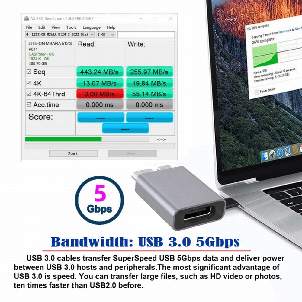 USB-C USB 3.1 Type C Female to Micro USB 3.0 Male Data Adapter 10Gbps Data Power for Laptop SSD Disk UC-082-MMCF