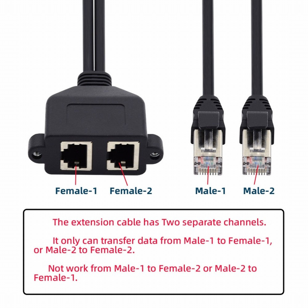 Dual Ports UTP Cat6 Male to Female Lan Ethernet Network Extension Cable 8P8C FTP STP with Panel Mount Holes UT-018
