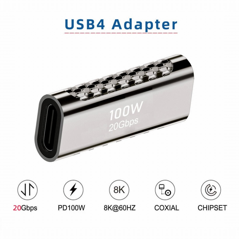 USB4 Type C Female to Female 100W Power 20Gbps Data 8K Video Extender Adapter for NS Phone Laptop UC-124-FF
