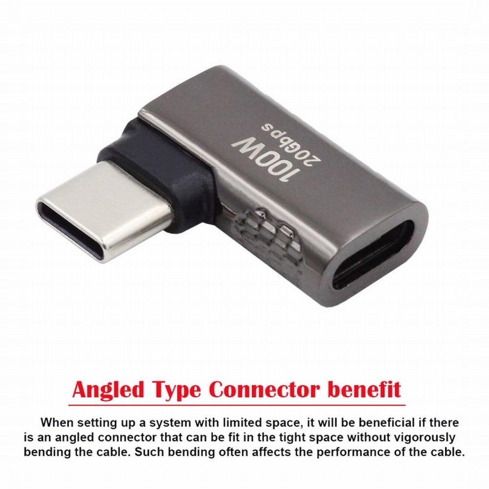 20Gbps USB4 Type C Male to Female 90 Degree Left Right Angled 100W Power Data 8K Video Adapter for Laptop Phone UC-124-RI