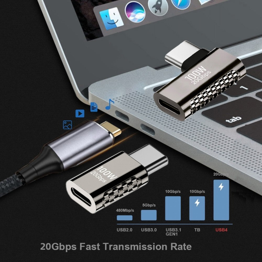 20Gbps USB4 Type C Male to Female 90 Degree Left Right Angled 100W Power Data 8K Video Adapter for Laptop Phone UC-124-RI